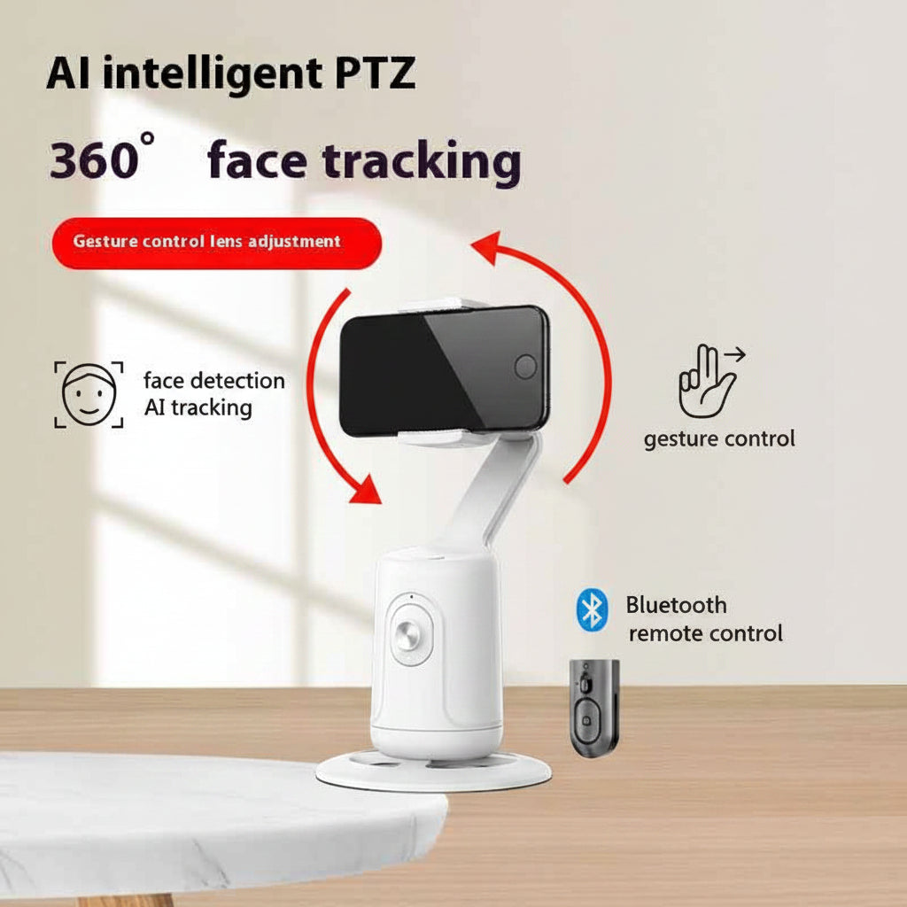 Suport telefon auto cu urmarire AI 360, culoare albă, pentru stabilizare video și apeluri, compatibil cu majoritatea telefoanelor, SKU: CJSJ1623187-Black
