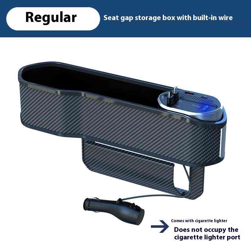 Organizator pentru fante auto din material durabil cu design modern, cu spațiu pentru obiecte mici și încărcător pentru țigaretă, negru