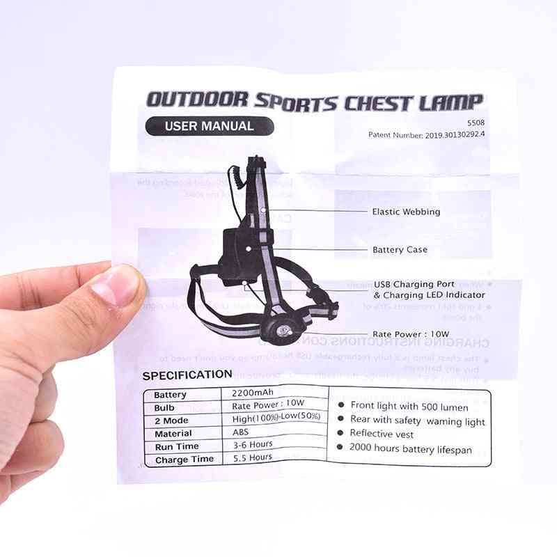 Instrucțiuni pentru lanternă de siguranță pentru camping și urgențe, cu design compact, text negru pe hârtie, specificații tehnice
