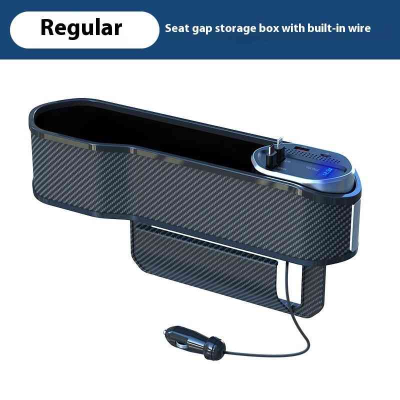 Organizator pentru fante auto, cu spațiu pentru telefon și încărcare wireless, montat pe consola centrală, din material carbon.