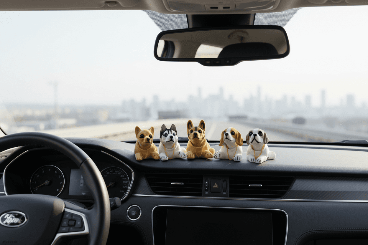 Decoratiune auto pentru bord cu catel Beagle, figurina din material moale, culoare bej, cu colier auriu, ideal pentru personalizarea interiorului mașinii - SKU: CJQCQCQC01335-Beagle dogs
