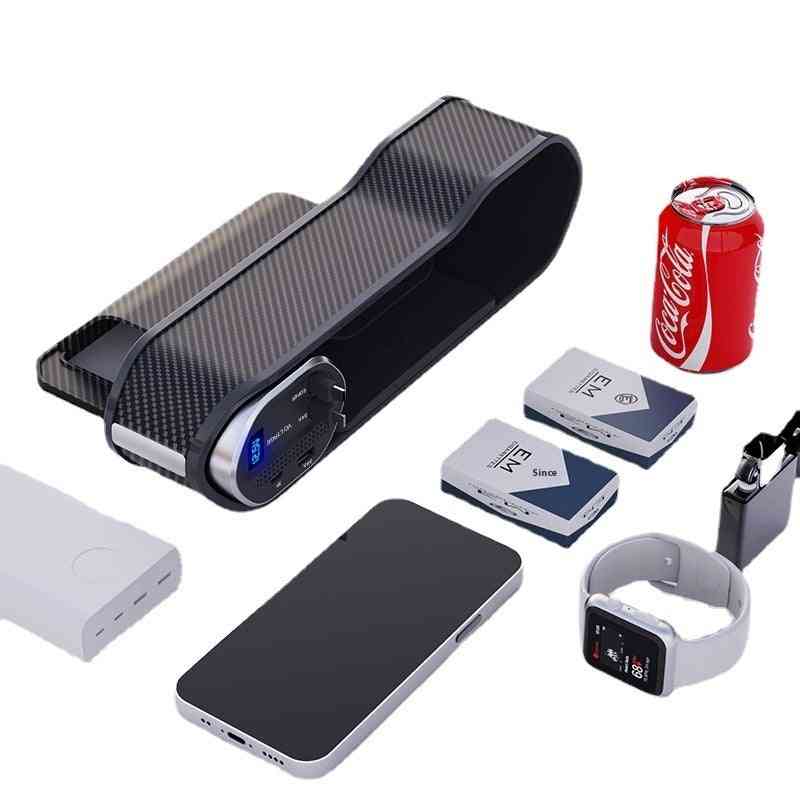 Organizator pentru fante auto, cu design din fibră de carbon, cu port pentru brichetă și spațiu pentru diverse obiecte, compatibil cu mașini moderne