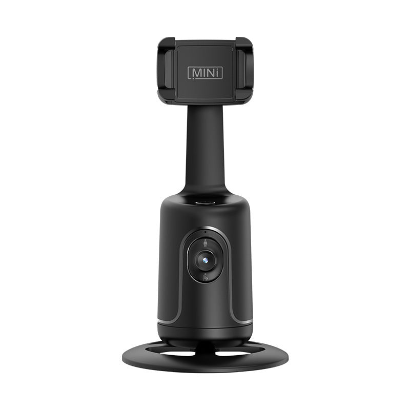 Black MINI car dash cam with integrated smartphone holder on a circular base