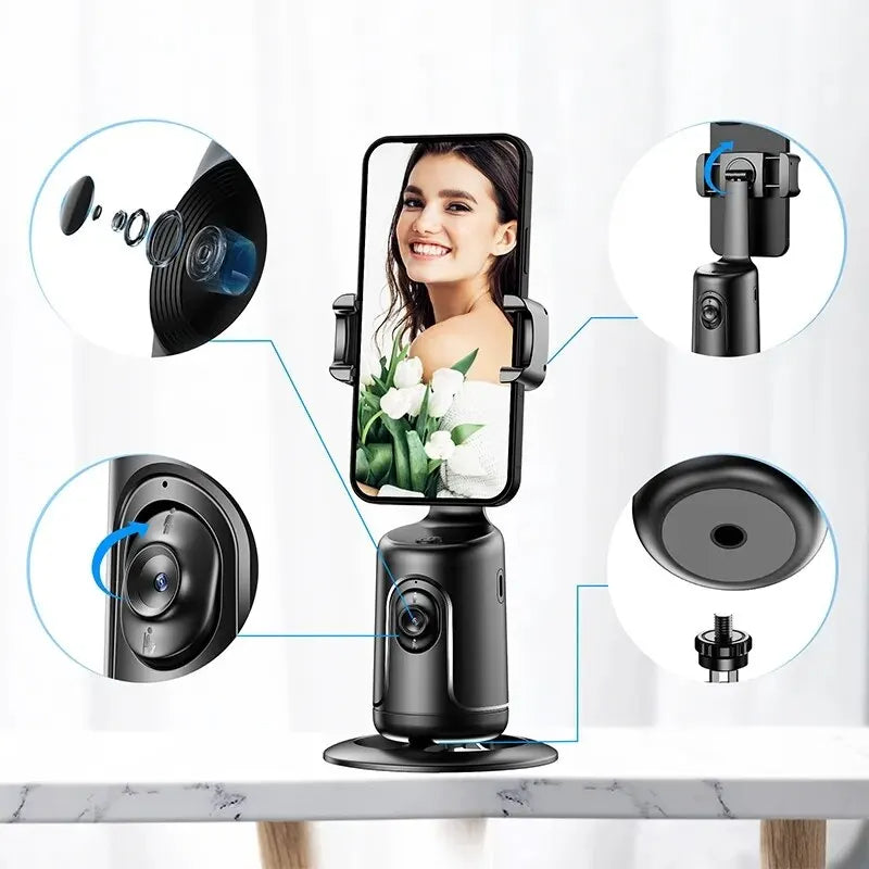 Auto phone holder with integrated dash cam and 360-degree rotation features