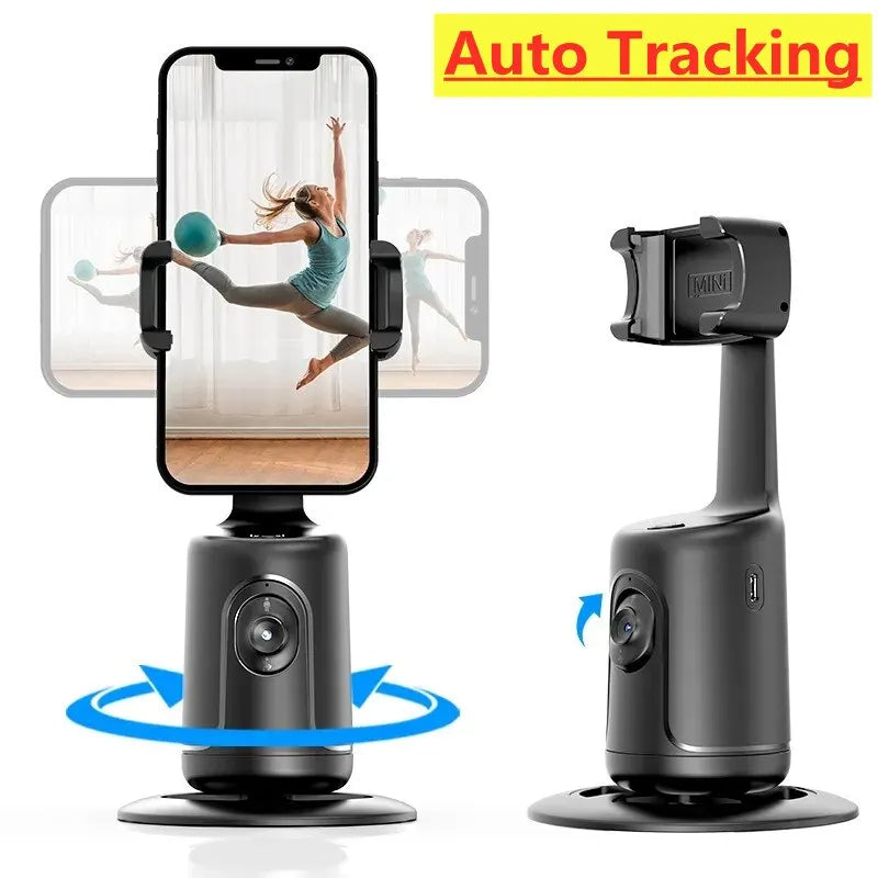 Auto tracking phone holder with 360-degree rotation for fitness and content creation