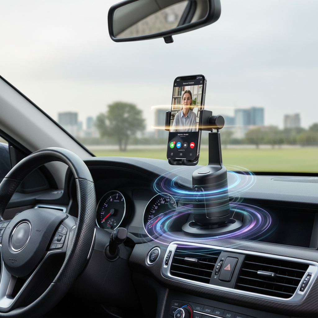 Suport telefon auto cu urmarire AI 360, negru, cu bază rotativă și mecanism de ajustare, ideal pentru vloguri și streaming, SKU: CJSJ1623187-Black