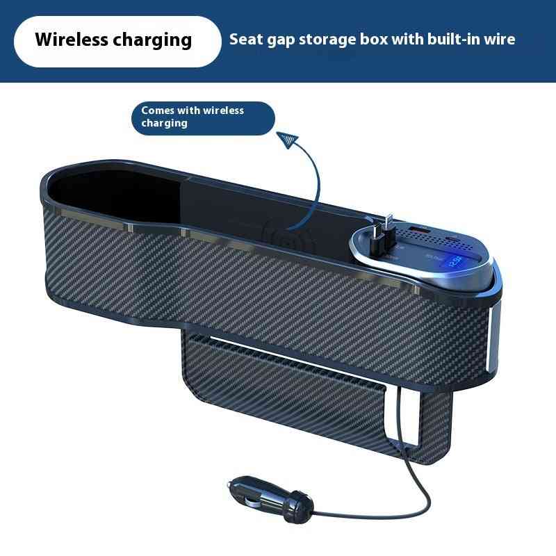Cutie de depozitare pentru scaun auto cu încărcare wireless integrată, cu afișaj digital și port pentru încărcare rapidă a dispozitivelor
